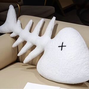 {NEW} Kawaii White Fishbone Plush Accent Pillow